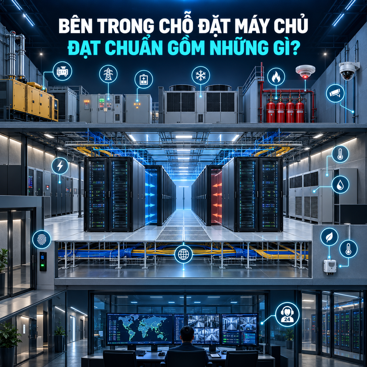 Bên trong chỗ đặt máy chủ đạt chuẩn gồm những gì?