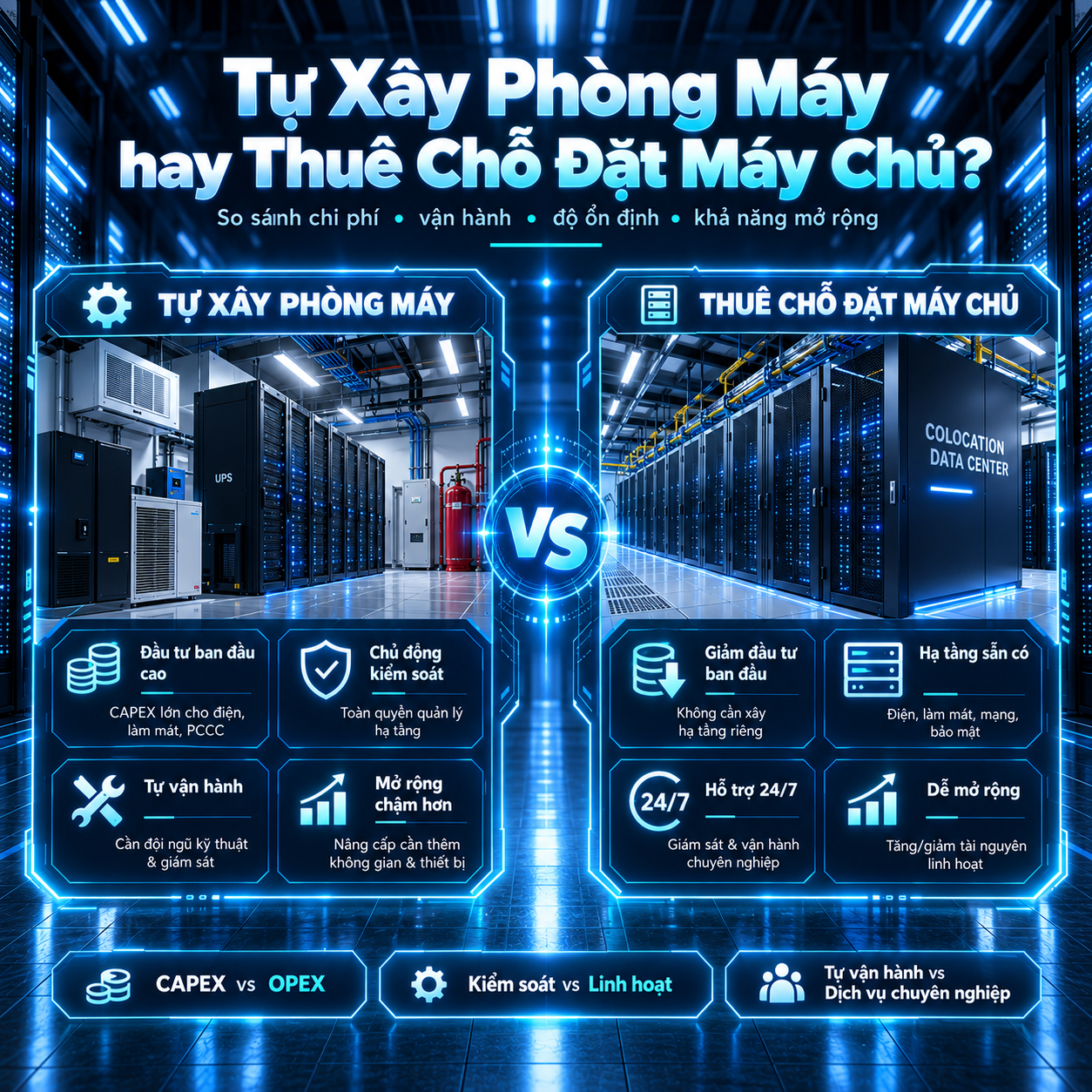 Tự xây phòng máy hay thuê chỗ đặt máy chủ?